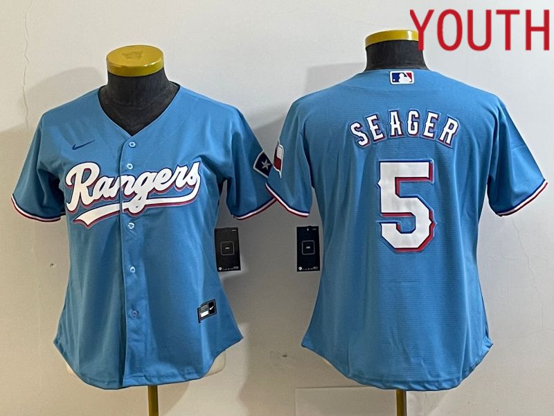 Youth Texas Rangers #5 Seager Light Blue Game Nike 2023 MLB Jersey style 1->youth mlb jersey->Youth Jersey